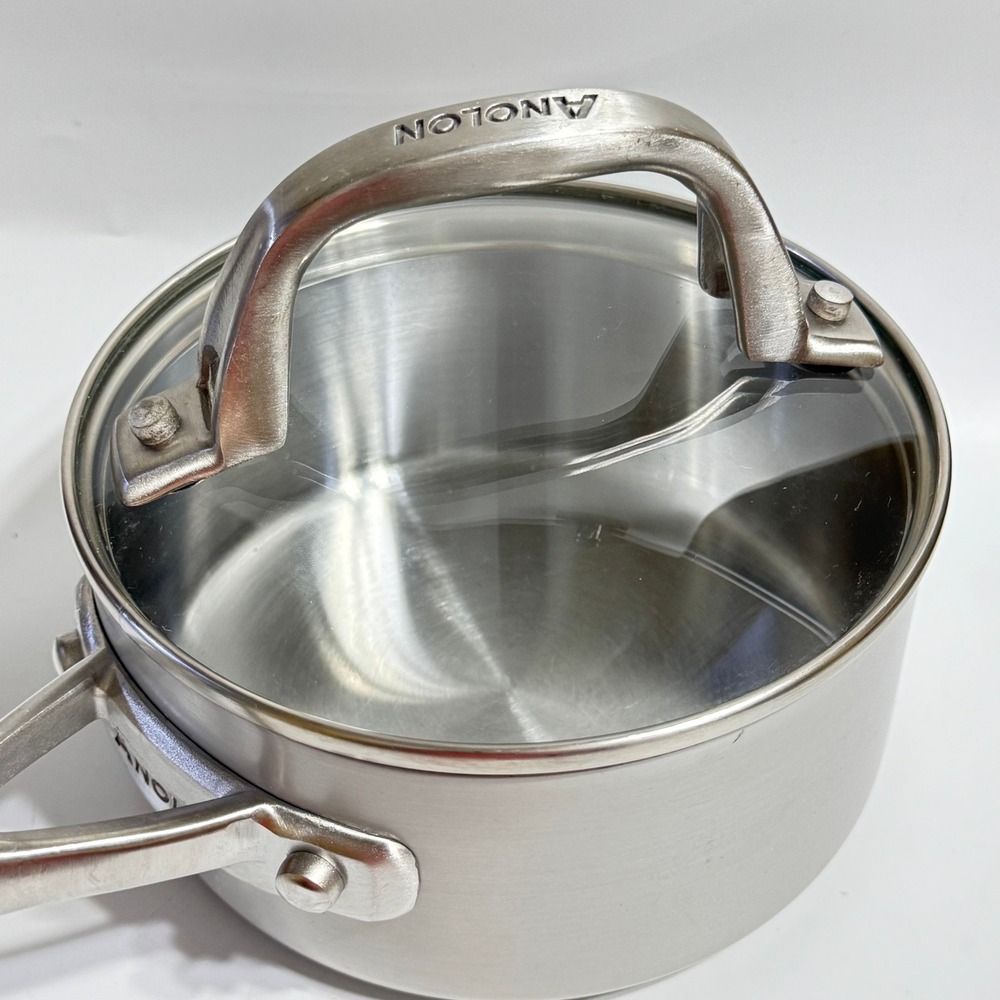 Anolon Chef Clad Saucepan 3QT Silver Stainless Steel Induction Pot with Lid